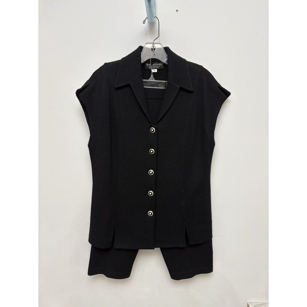 St. John Collection Black Knit Set, Vest, Shell, Cropped Pants, Women’s Small